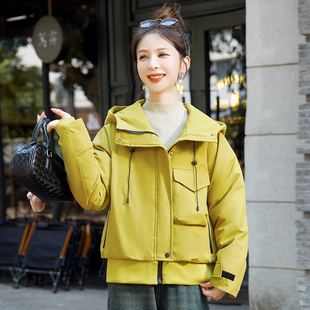黄色巨好看宽松棉服女短款2026冬季新款连帽加厚休闲棉衣棉袄外套