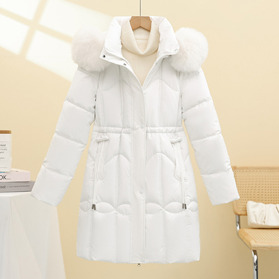 棉服女中长款2025冬新款加绒棉袄抽绳收腰小个子加厚羽绒棉衣外套