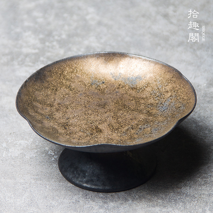 陶瓷茶点盘日式粗陶高脚水果盘