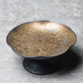 手工陶瓷茶点盘日式 粗陶高脚水果盘中式 点心零食干果碟子碗小茶托