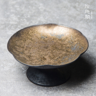 陶瓷茶点盘日式粗陶高脚水果盘