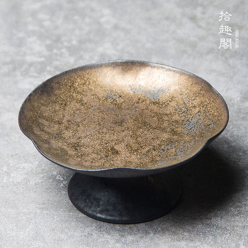 陶瓷茶点盘日式粗陶高脚水果盘