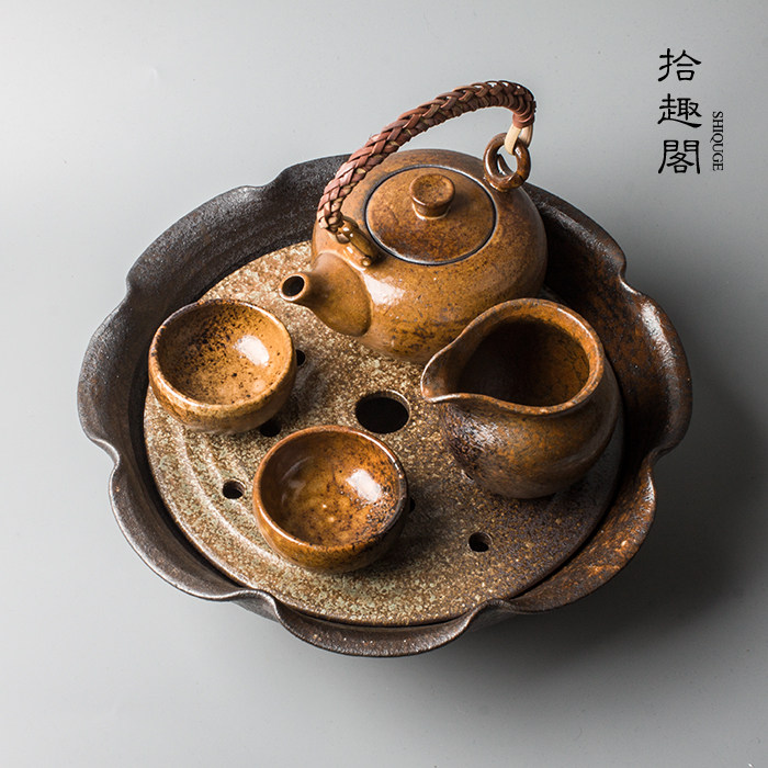 【拾趣阁】日式粗陶茶具套装粗陶茶壶茶海公道杯茶杯功夫茶五件套