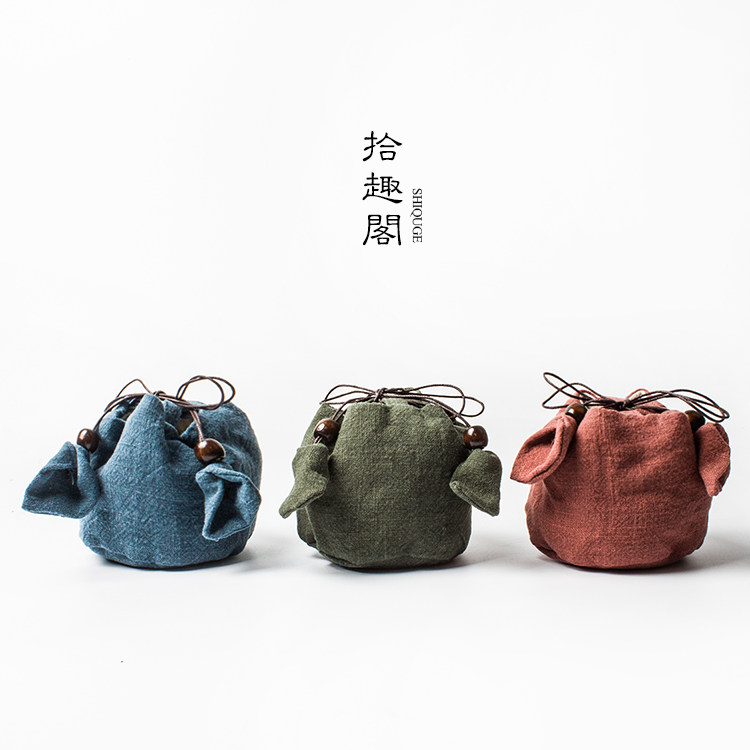 品茗杯茶杯收纳袋子陶瓷保护袋棉麻手工布艺加厚茶具旅行袋便携包