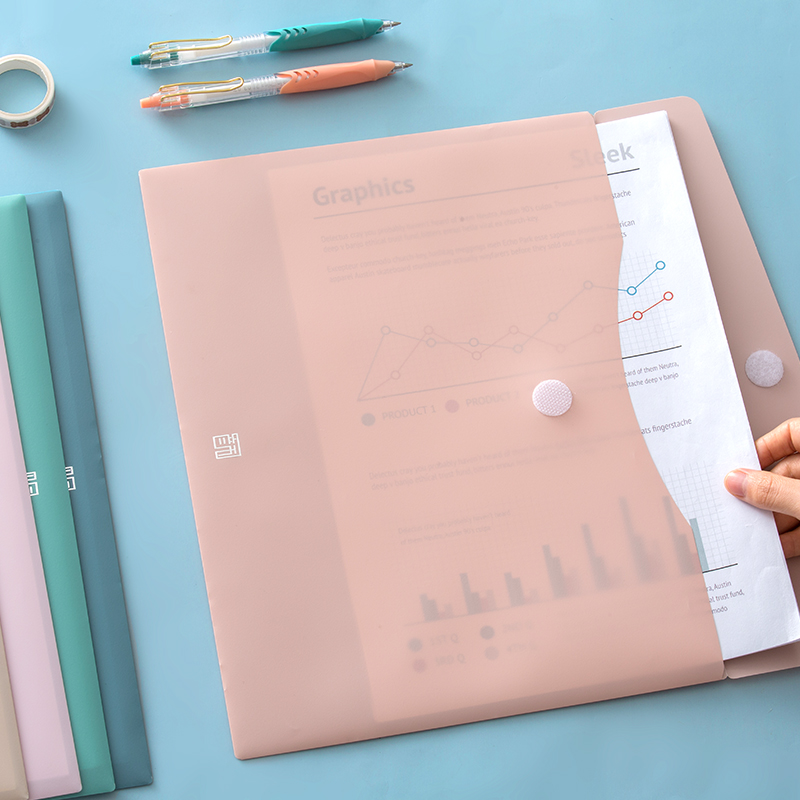 齐心莫兰迪色纯色文件袋粘扣式透明塑料a4加厚大容量学生用收纳袋子包资料档案试卷文具办公用品批发文件袋