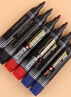 海佳205大头笔100支油性记号笔黑色不掉色红蓝色勾线笔马克笔速干防水粗头签快递物流专用划重点广告海报笔