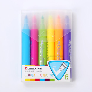 齐心K9036荧光笔彩色6支装笔记号标记笔学习阅读重点划圈标记笔