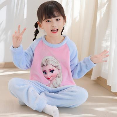 女童睡衣秋冬款2025新款儿童珊瑚绒加厚法兰绒家居服套装宝宝女孩