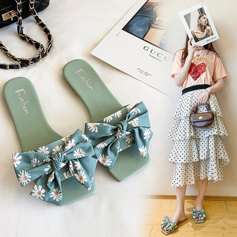 网红凉拖鞋女百搭外穿2023夏季新款蝴蝶结方头平底防滑一字拖鞋潮,女鞋,一字拖,淘宝优惠券,粉丝福利购,淘宝优惠卷