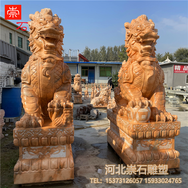 麒麟石雕晚霞红麒麟 西方狮子雕刻 大理石狮子 欧式石雕狮子