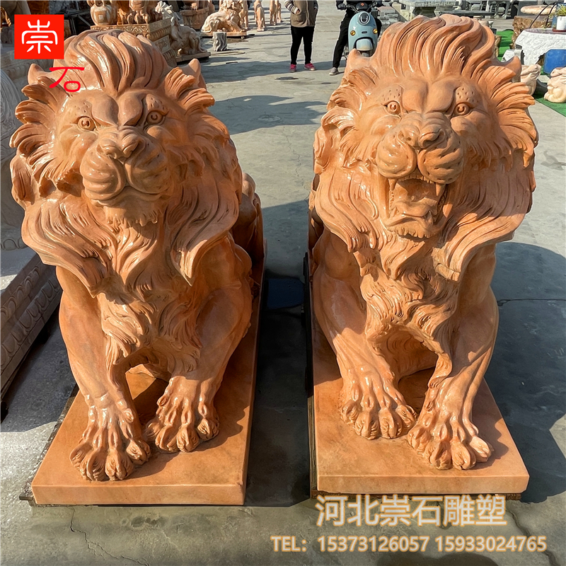 狮子石雕欧式一对看门镇宅庭院大门口装饰摆件家用户外酒店