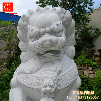 欧洲进口石狮子一对石雕风水青石摆件工艺大门口门前墓地墓前