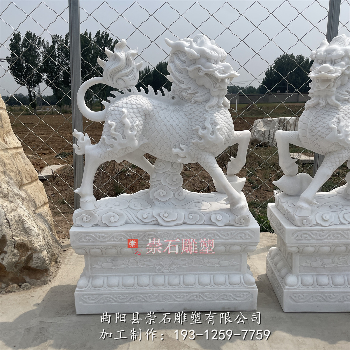 石雕汉白玉火走麒麟一对青石头招财别墅庭院天然家用门口摆件镇宅