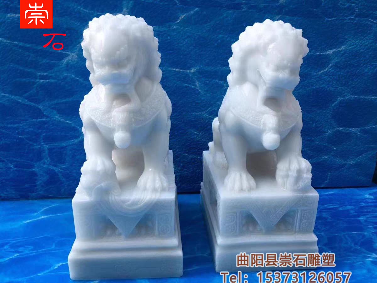 汉白玉石狮子一对看门镇宅青石别墅小门口家用庭院石雕摆件镇墓
