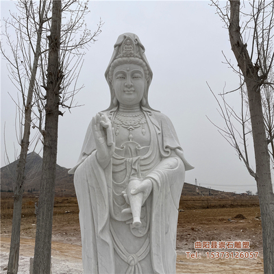 石雕汉白玉观音像家用送子滴水观世音户外寺庙大型三面观音菩萨像