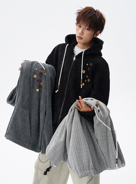 WY10193-特P55 加绒特P61 加厚雪尼尔满天星连帽卫衣大码外套男