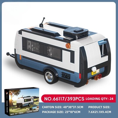 砖悦66117新款积木车房车拖挂拼装积木玩男孩子新年礼物模型