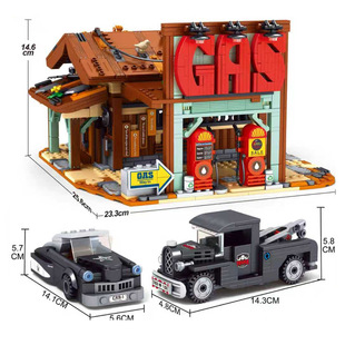 小角度JD111牛仔城汽车维修中心油站街景建筑高难度益智拼装玩具