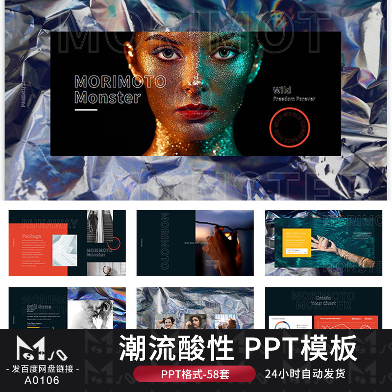 抽象液态晕染潮流酸性镭射个性朋克作品集商务活动ppt模板mjq素材