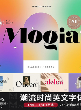 潮流时尚广告海报杂志封面标题装饰衬线TTF英文字体包MJQ素材站