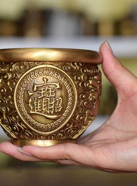 铜缸摆件麒麟招财进宝中式黄铜