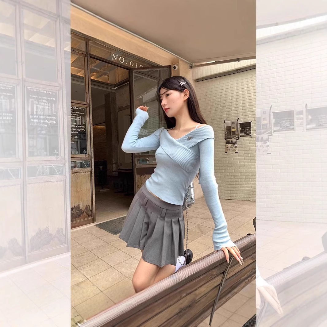 纯欲风设计感毛衣打底衫上衣