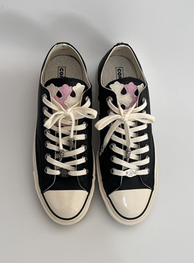 Remake客制十字架绣皮气眼扣黑色皮面低帮鞋百搭舒适男女同款