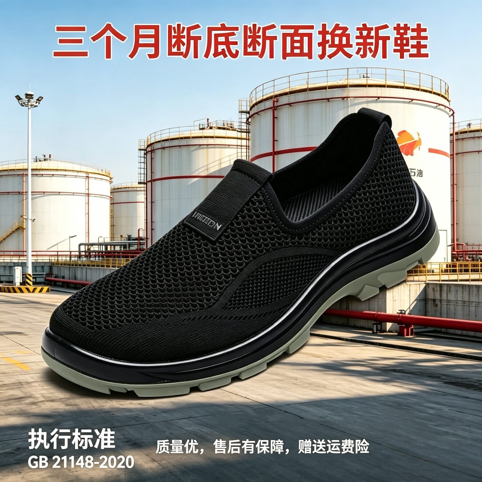 中石化夏季专业防静电鞋黑色一脚蹬透气轻便加油站工作静电鞋男女