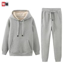 男装羊羔绒休闲套装套头连帽卫衣长裤加绒加厚宽松保暖两件套12