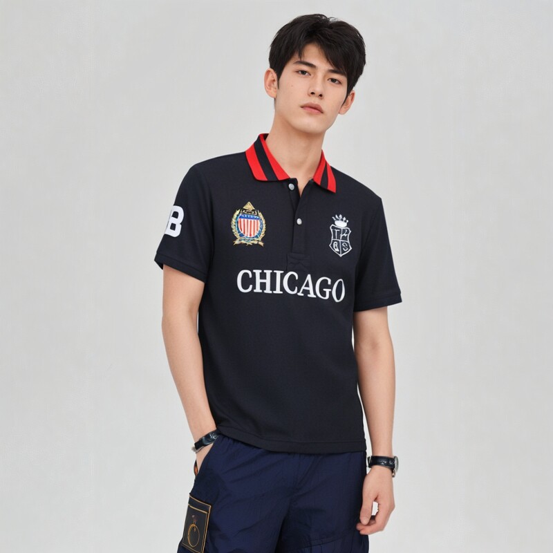 图琐夏季男士运动polo衫t恤刺绣字母城市款纯棉上衣休闲短袖t恤