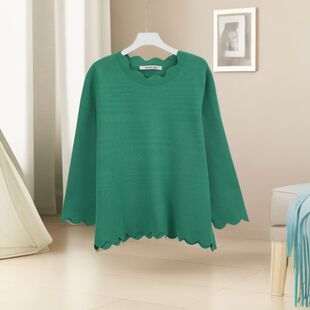 遮肉显瘦百搭41540 套头针织毛衣修身 春秋新款 女纯色荷叶边长袖