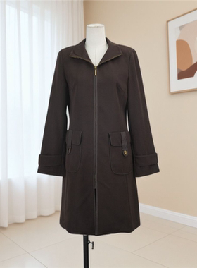 春秋女新款简约气质纯色拉链复古时尚风衣外套显瘦百搭44376