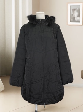 秋冬爆款女复古纯色亮片设计长袖连帽毛领设计棉衣修身保暖43405