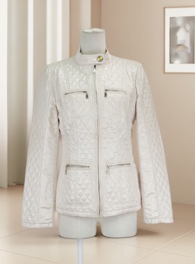 秋冬爆款女纯色绗缝口袋拉链设计棉衣修身遮肉显瘦保暖百搭43428