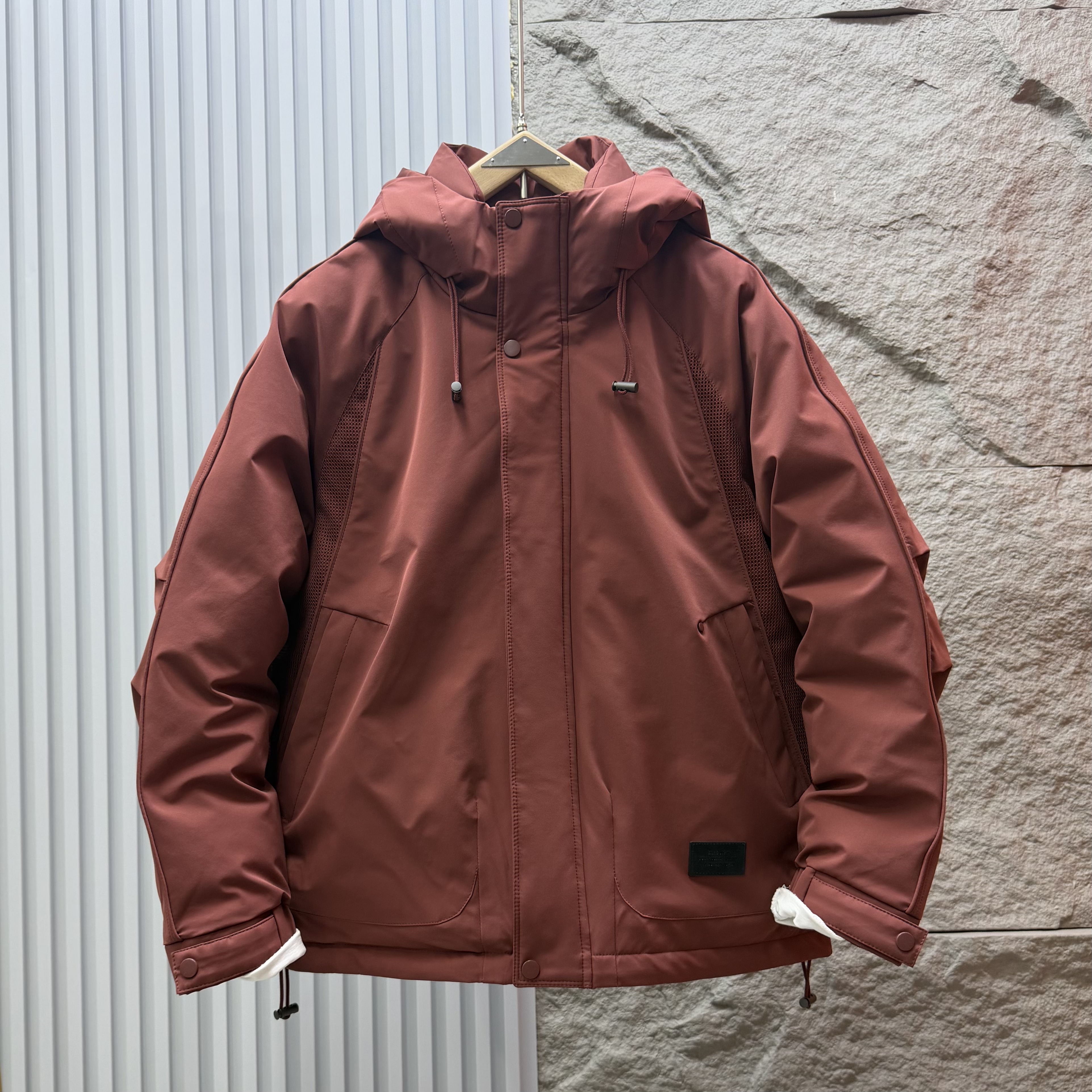 冬季新款羊绒棉连帽户外登山服纯色休闲百搭冲锋衣保暖男士外套潮