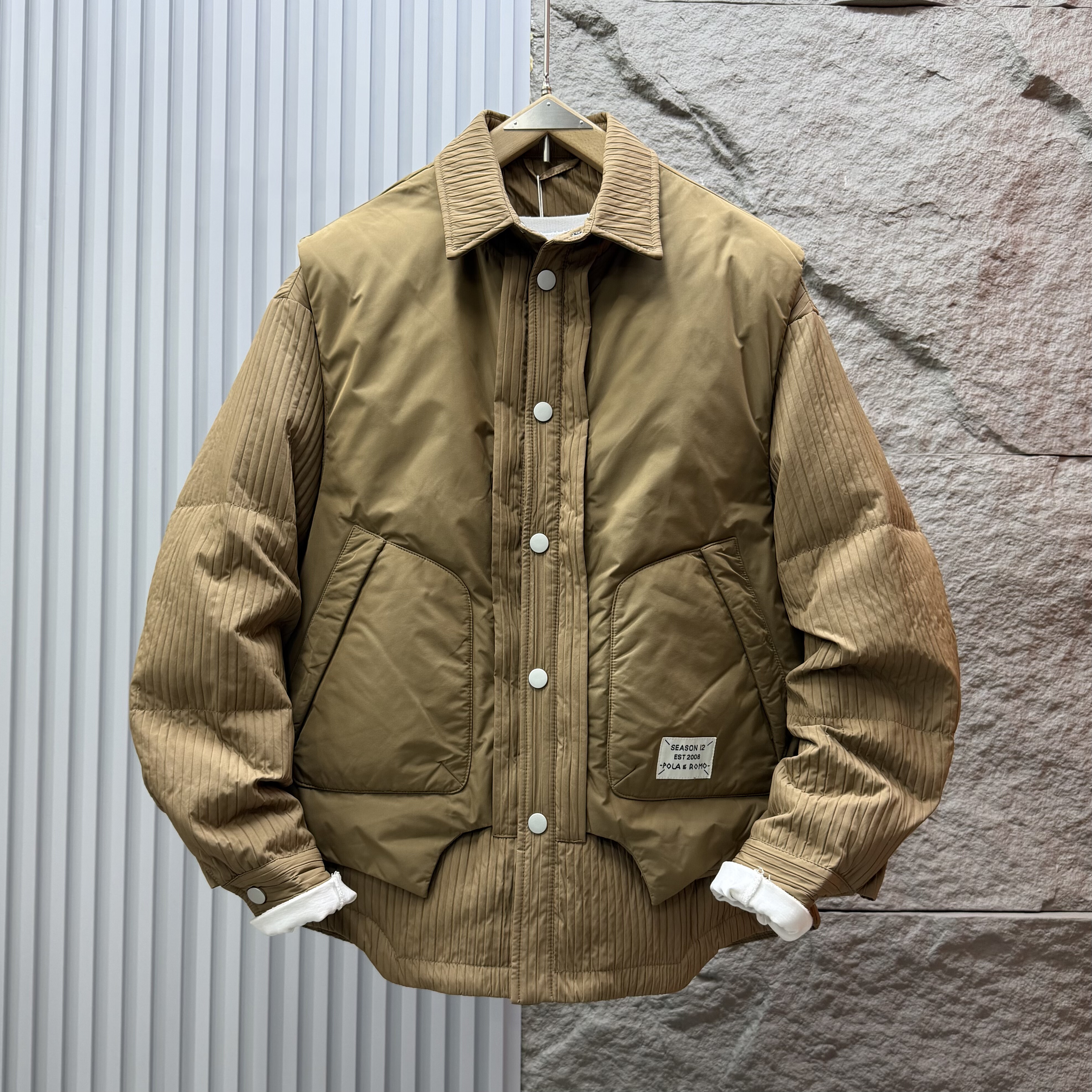 冬季新款羽绒服男士翻领个性百搭韩版保暖可脱卸马甲拼接羽绒外套