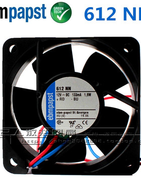 德国ebmpapst风机 612NN 6025 12V 1.6W 双滚珠 服务器散热风扇