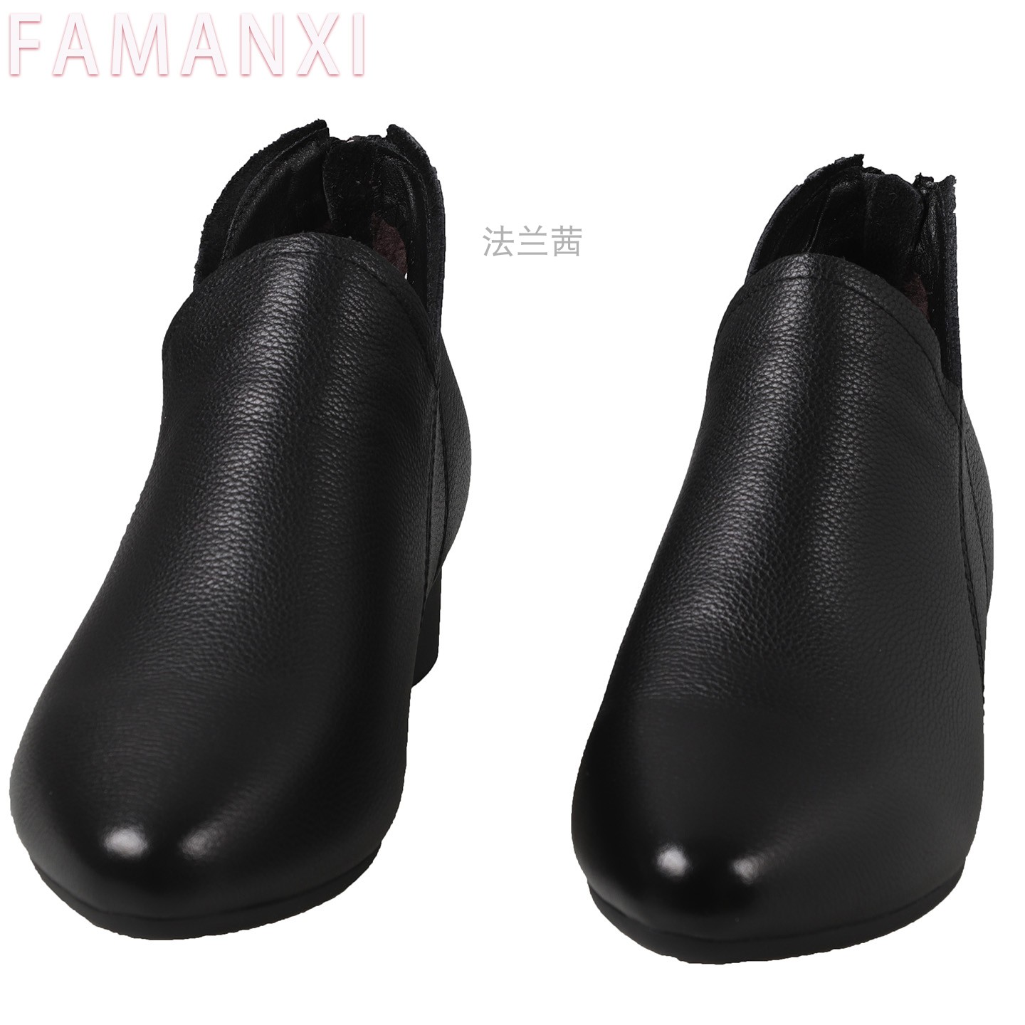 法蘭茜女鞋2025冬季新款牛皮尖头低跟妈妈靴加绒保暖棉鞋马丁靴