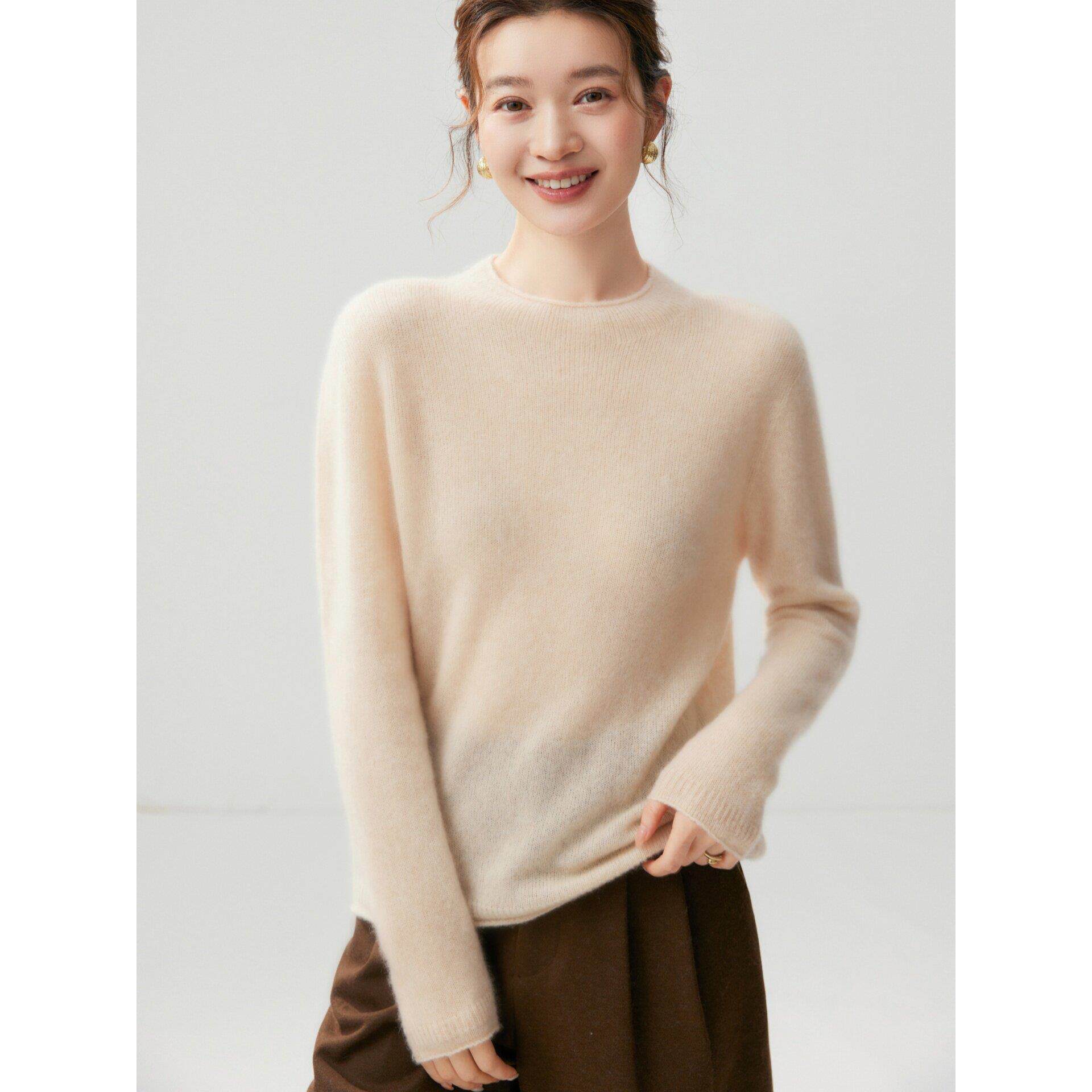 康宝莱纱线25%桑蚕丝75山羊绒针织衫女半高领宽松显瘦毛衣打底衫