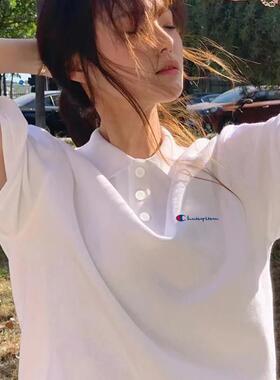 白色polo衫女短袖夏季针织棉宽松显瘦上衣2024潮牌翻领t恤定制