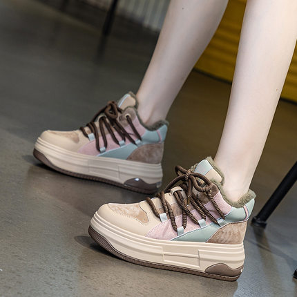 女鞋秋冬新款加绒保暖7cm厚底显脚长休闲鞋网红爆款百搭板鞋