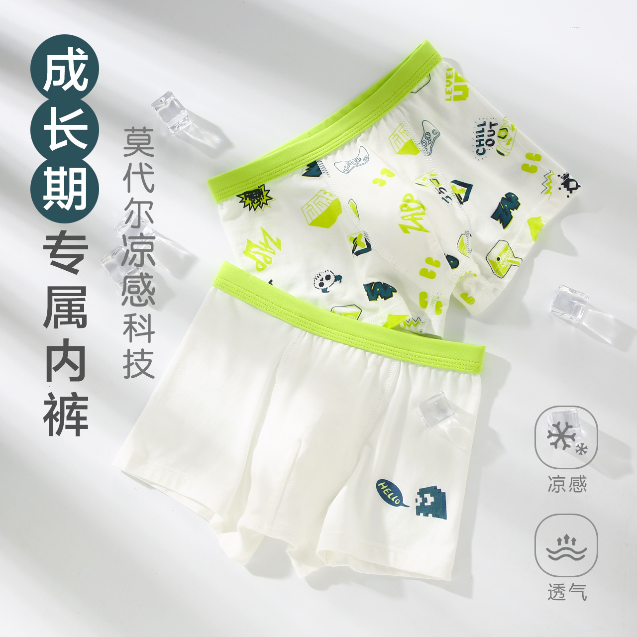 2条装莫代尔男童内裤平角夏季