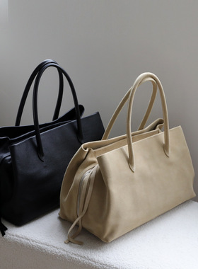 小众高级感头层牛皮手提包复古简约多隔层通勤大容量真皮女包