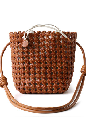 小众手工编织彩色水桶包重工头层牛皮小挎包时尚精致迷你斜跨包女
