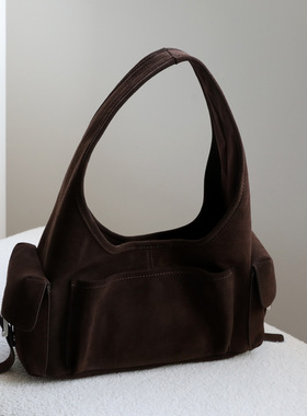 韩国小众工装风真皮女包单肩机车女包多口袋设计简约通勤腋下包