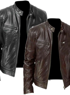 Men Leather Jacket Bomber Motorcycle Biker Jackets 男PU皮衣