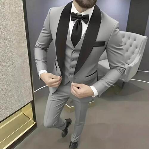 2026跨境新款男士三件套西装新郎婚礼伴郎修身商务正装西服套装