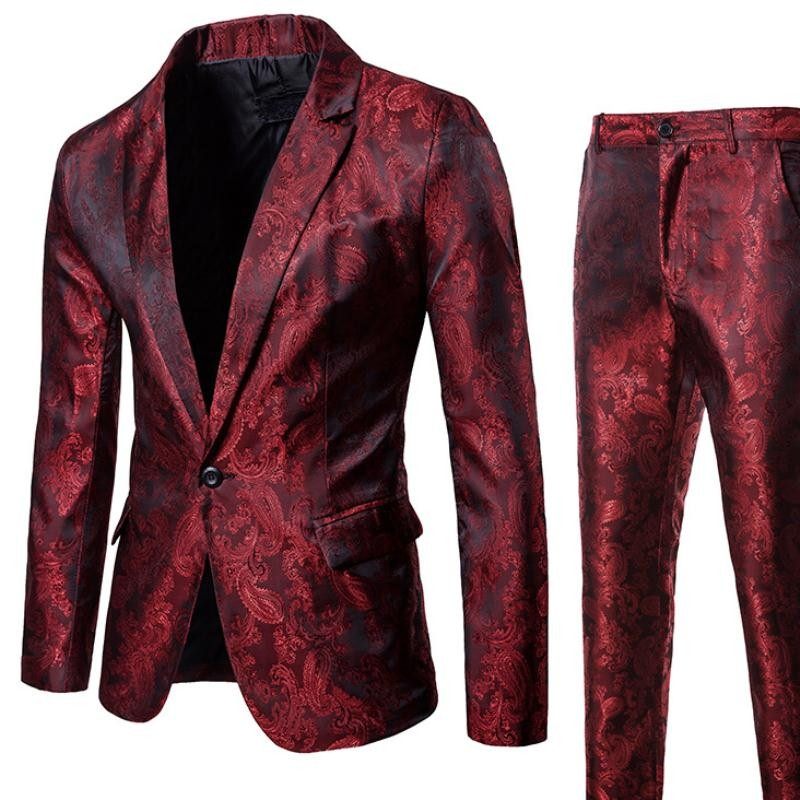 欧美男装春秋款亮面暗纹夜店一粒扣男式翻领西装套装men suit set