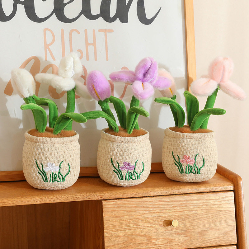 仿真鸢尾花盆栽公仔毛绒玩具立体造型可爱布艺花朵玩偶装饰摆件女