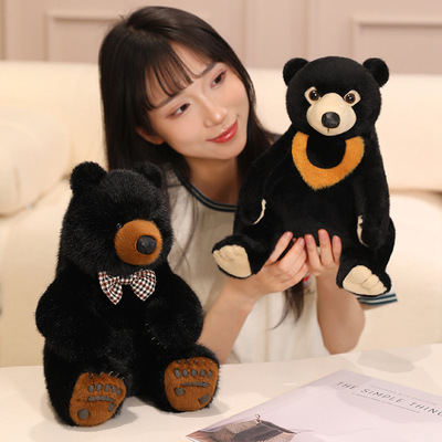 跨境仿真黑熊公仔领结熊毛绒玩具抱抱熊玩偶女生孩童生日礼物棕熊